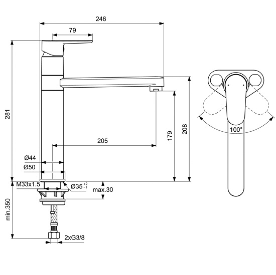 BATERIE BUCATARIE CERAFINE O H 180 CU PIPA LUNGA ,SILK BLACK